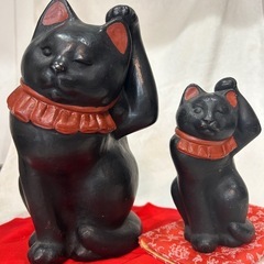 【希少】ハニべ焼 招き猫 黒猫 招福 幸運 まねき猫 レトロ　2...
