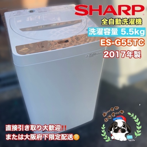 SHARP 5.5kg 全自動洗濯機 ES-G55TC 2017年製/J024-21