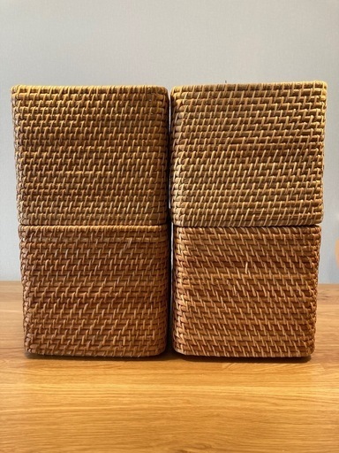 MUJI 無印 カゴ 4つセット 重なるラタン長方形バスケット・大 無印