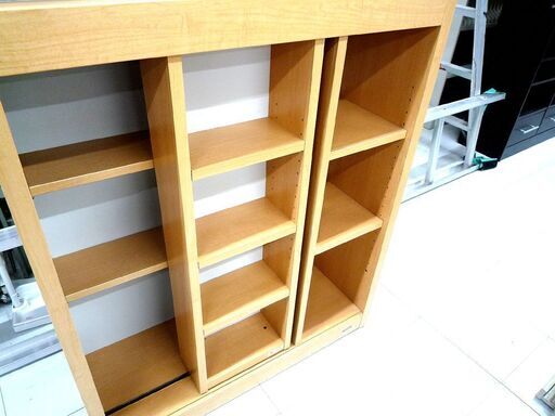 書棚 本棚 スライド棚付き 大型　高さ 約195cm 横幅 約85cm 中古 木目 苫小牧西店