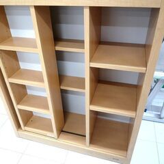 書棚 本棚 スライド棚付き 大型　高さ 約195cm 横幅 約85cm 中古 木目 苫小牧西店の画像