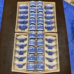【新品未使用】お茶碗&湯呑み×各20客　箱付き　中国風山水柄　和...