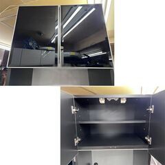 スリムレンジボード 高さ197cm 幅60cm ブラック ゴミ箱収納スペース有 キャビネット キッチン収納 ☆札幌市 白石店の画像