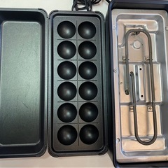 山善 2WAYスリムたこ焼き器 YOF-W1202(B)ブラック たこやき器 12個焼き 平面プレート③の画像
