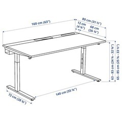 受け渡し予定者決まりました　使用期間2ヶ月　IKEA ミッツォーン　大型デスク　高さ調節可能/ケーブルホルダー・電源タップ付 幅160cm/奥行き80cmの画像