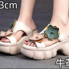 ☆新品未使用☆牛革 厚底サンダル レディース 花びら23cm ヒ...