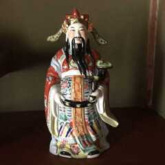 縁起物　福禄寿　彫刻人形　中国古美術　三開仏、幸福・財産・長寿を祈る仏様の画像