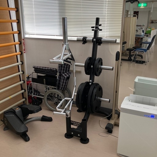 リーディングエッジ　バーベルスタンド ゴム製ウェイトプレート、ヘックスバー付き