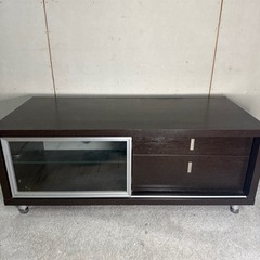 【577】ダークブラウン テレビ台 ガラス扉付き 角に汚れ