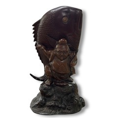 恵比寿と鯛魚　銅製　置物 ◇ 開運　金運　骨董品　希少　縁起物　...
