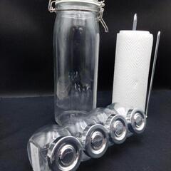 保存容器5点&ペーパーホルダー◆ガラス製◆展示品I-2502TW3