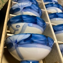 【新品未使用】玉山作　お茶碗10客セット　箱付き　ブルー系の画像