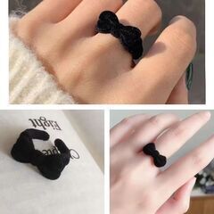ベロア調/リボンリング2点セット（新品）調整可能の画像