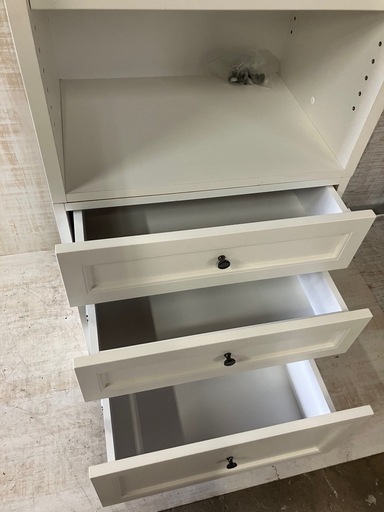 J1⭐️美品　ホワイト　チェスト　ハンガーラック　３段引き出し全スライドレール付き