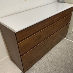 【キッチンカウンター ブラウン/ホワイト】W149.5xD48.5xH85.5cm  クリーニング済み　※引き出しの底板にダメージ（変形、食器の跡など）あります【12602】