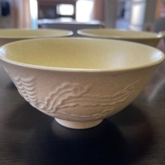 鳳凰柄の中国風お茶碗×5客　イエローベージュ　箱無し　レリーフの画像