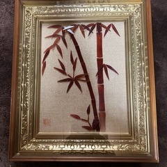 パワーストーン赤珊瑚の竹の絵画　金のフレーム付き
の画像