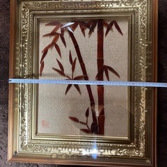パワーストーン赤珊瑚の竹の絵画　金のフレーム付き
の画像