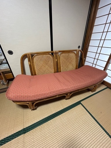 2人掛けソファ　ラタン　籐　布張　ビンテージ家具　レトロ家具　アンティーク家具　アジアン家具　ソファー　ソファ\n