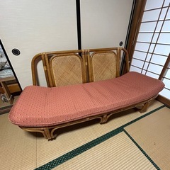 2人掛けソファ　ラタン　籐　布張　ビンテージ家具　レトロ家具　ア...