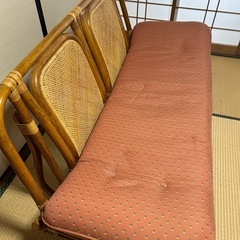 2人掛けソファ　ラタン　籐　布張　ビンテージ家具　レトロ家具　アンティーク家具　アジアン家具　ソファー　ソファ
の画像