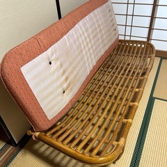 2人掛けソファ　ラタン　籐　布張　ビンテージ家具　レトロ家具　アンティーク家具　アジアン家具　ソファー　ソファ
の画像