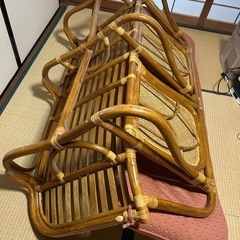 2人掛けソファ　ラタン　籐　布張　ビンテージ家具　レトロ家具　アンティーク家具　アジアン家具　ソファー　ソファ
の画像