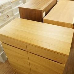 北大前! 札幌 引取 MUJI 無印良品 木製キャビネット W88×D44×H83cm  ベージュ 中古家具 収納家具 2064329の画像