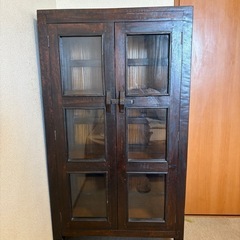 ☆バリ家具☆3段ガラス付きキャビネット