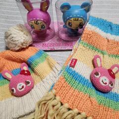 【お取引決定】メゾピアノミミポポちゃんニット帽子&マフラー&ベリ...
