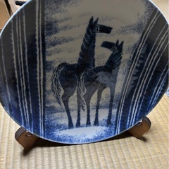 砥部焼 梅山窯 尺一寸大皿（馬絵）
