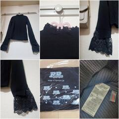 ハイネックレース長袖リブニット BLACK Sサイズ