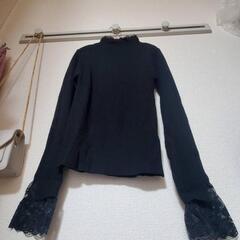 ハイネックレース長袖リブニット BLACK Sサイズの画像