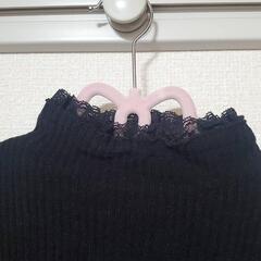ハイネックレース長袖リブニット BLACK Sサイズの画像