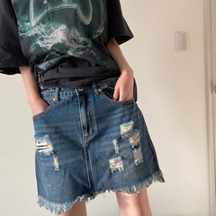 ダメージ加工デニムミニスカート