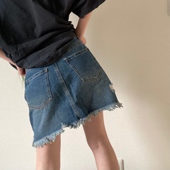 ダメージ加工デニムミニスカートの画像