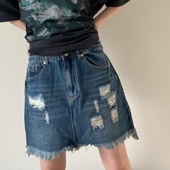 ダメージ加工デニムミニスカートの画像