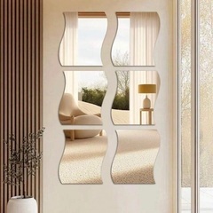 [未使用、新品] 波型幾何学模様ミラーステッカー 6枚セット - 30×25 cmの画像