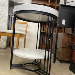 サイドテーブル　No.1697　ホワイト/ブラック　大理石風　【リサイクルショップどりーむ荒田店】の画像