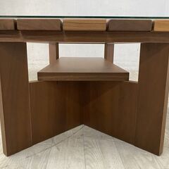 LEGNATEC/レグナテック コットコーヒーテーブル 幅940 ウォールナット 天然木 レンガ風 ガラス 中古家具 店頭引取歓迎 R9254の画像