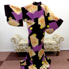 小紋 昔 アンティーク 昔着物 紫 濃淡 クリーム オレンジ 花...