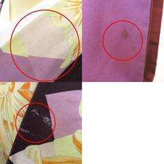 小紋 昔 アンティーク 昔着物 紫 濃淡 クリーム オレンジ 花 葉 バチ衿 正絹 昔きもの レトロ 明治・大正ロマン カジュアル 難あり 身丈150cm 難あり 【キモノオフ野々市若松店】の画像