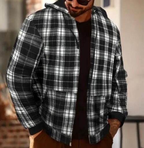 新品🉐2XL（JP7XL）チェック柄フード付きジップアップ (minatono y