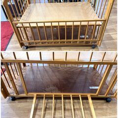 お買い得！KATOJI カトージ 木製ベビーベッド 新生児～24カ月まで 幅77×奥行125×高さ92cm キャスター付き 組み立て式 ベビー用品の画像