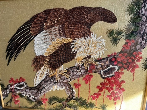 【2025年】お歳暮ギフト 廃棄処分済み】大型額縁「鷹と松」文化刺繍」 仙川の (よっち) 絵画