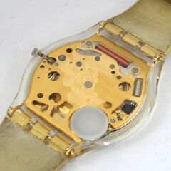 ジャンク 不動 swatch AG 2001 クオーツ式腕時計 2針 樹脂フレーム スケルトン ゴールド系 札幌市 清田区 平岡の画像