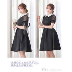 DEA. by ROBE de FLEURS ディアバイローブドフルール 襟付きチュールリボンフレアキャバドレスの画像