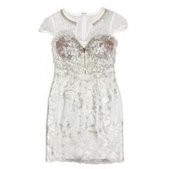 ROBE de FLEURS Glossy ローブドフルールグロッシー フロントジッパーｘ刺繍レースタイトミニキャバドレスの画像