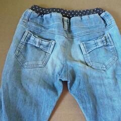マザウェイズ　柔らか　デニムパンツ130cm ドット柄　ウエストゴムの画像
