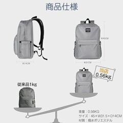 多機能軽量リュック　グレー色　新品格安　容量25L位の画像